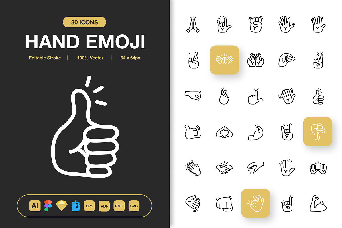 Hand Emoji Icons, an Outline Icon by Spacepixel Creative