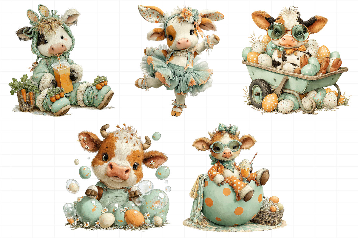 Watercolor Easter Funny Cow Clipart, an Illustration by Daily.Designs (Photo 8 of 8)