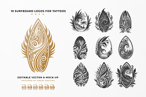 Surfboard Logos for Tattoos Pack x10