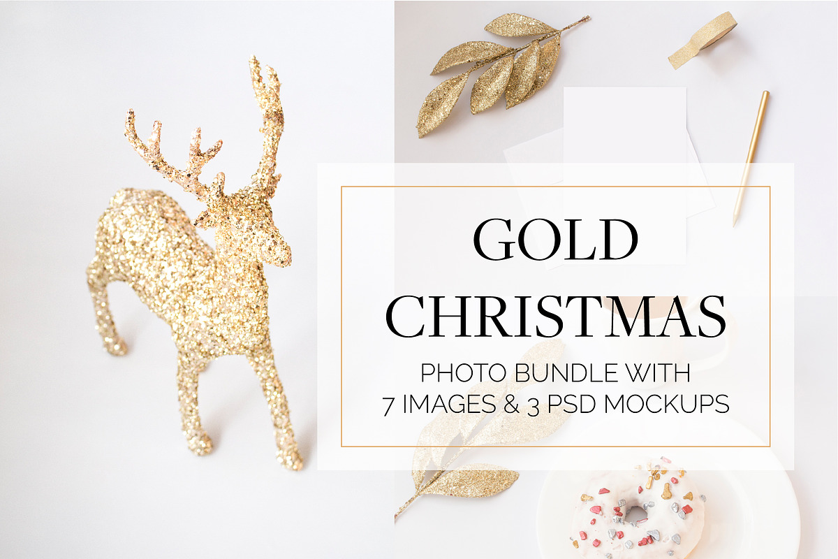 Gold Christmas Images & PSD Mockups, a Print Template by Kreanille Design (Photo 1 of 3)