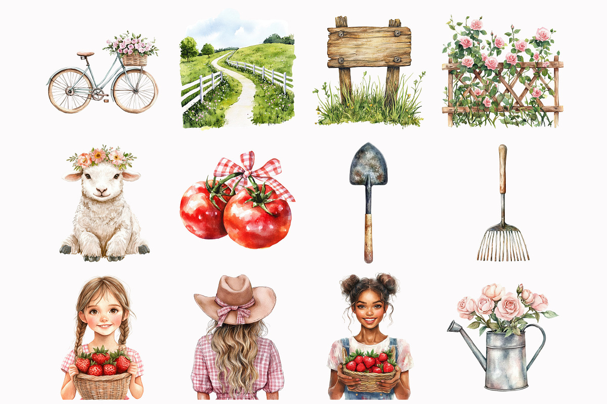 Watercolor Lovely Farm Clipart, an Illustration by Design Market (Photo 2 of 5)