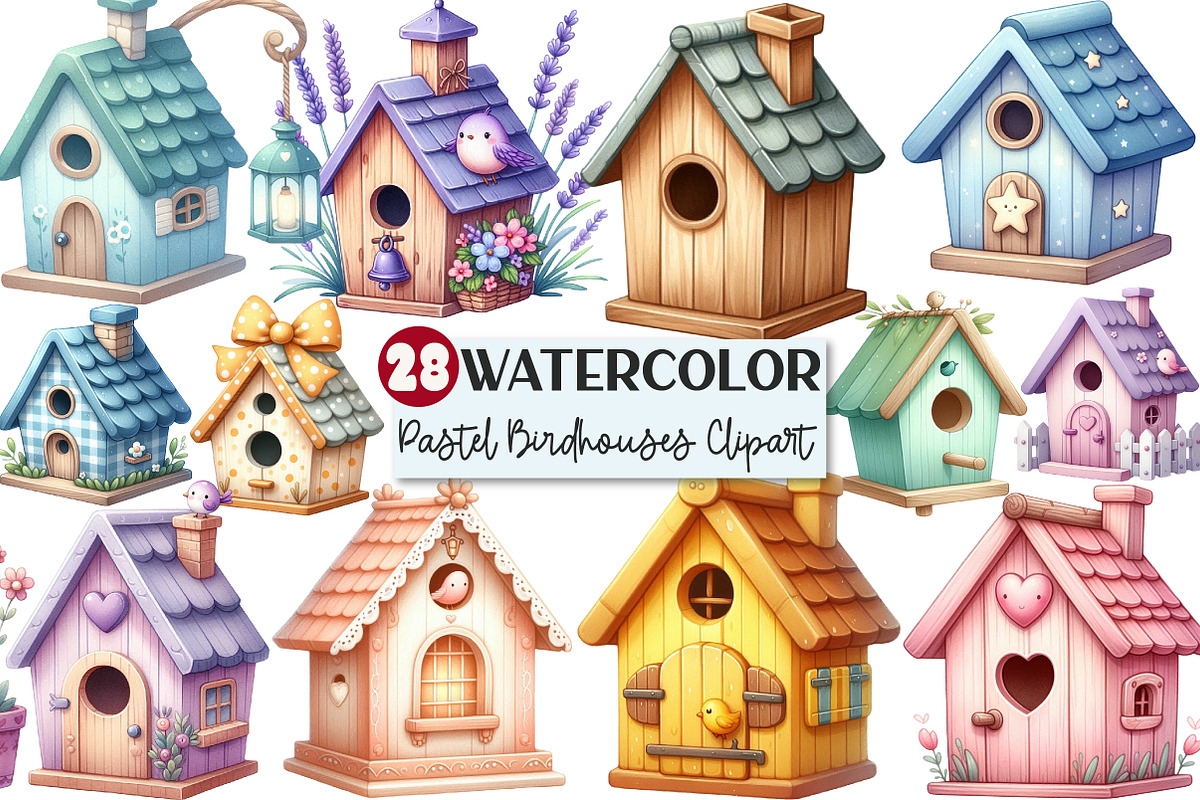 Cute Pastel Birdhouses Clipart, an Illustration by Rose Art (Photo 1 of 4)
