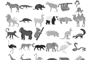 African Animals Outlines Silhouettes