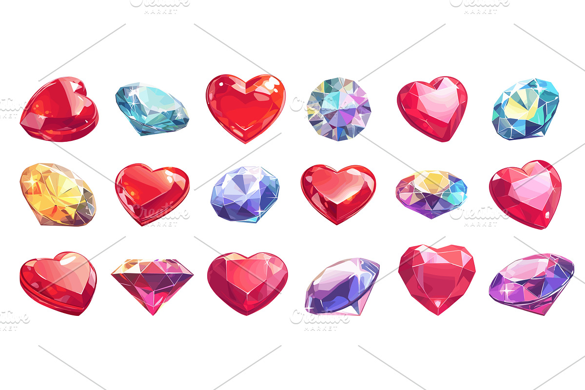 Diamonds cartoon set. Diamond heart, an Object Illustration by Stock-Smart-Start