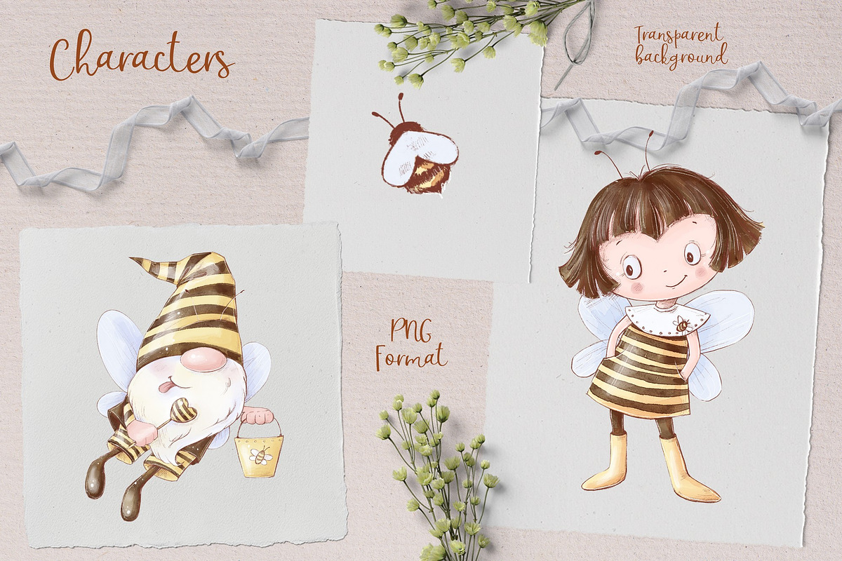 Bees & sunflowers Digital clipart., an Illustration by Yuliya Art (Photo 4 of 8)