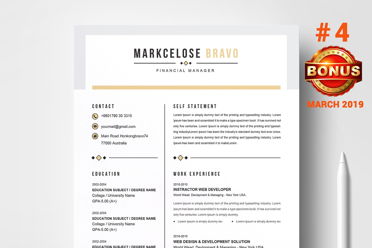Resume/CV Bundle | 200+ for $29, a Resume Template by ResumeInventor (Photo 45 of 207)