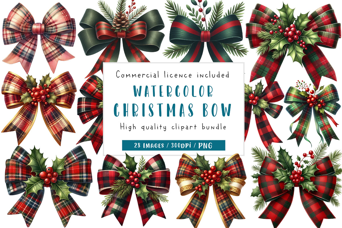 Coquette Christmas Bow Clipart, an Illustration by CreationArt (Photo 1 of 5)