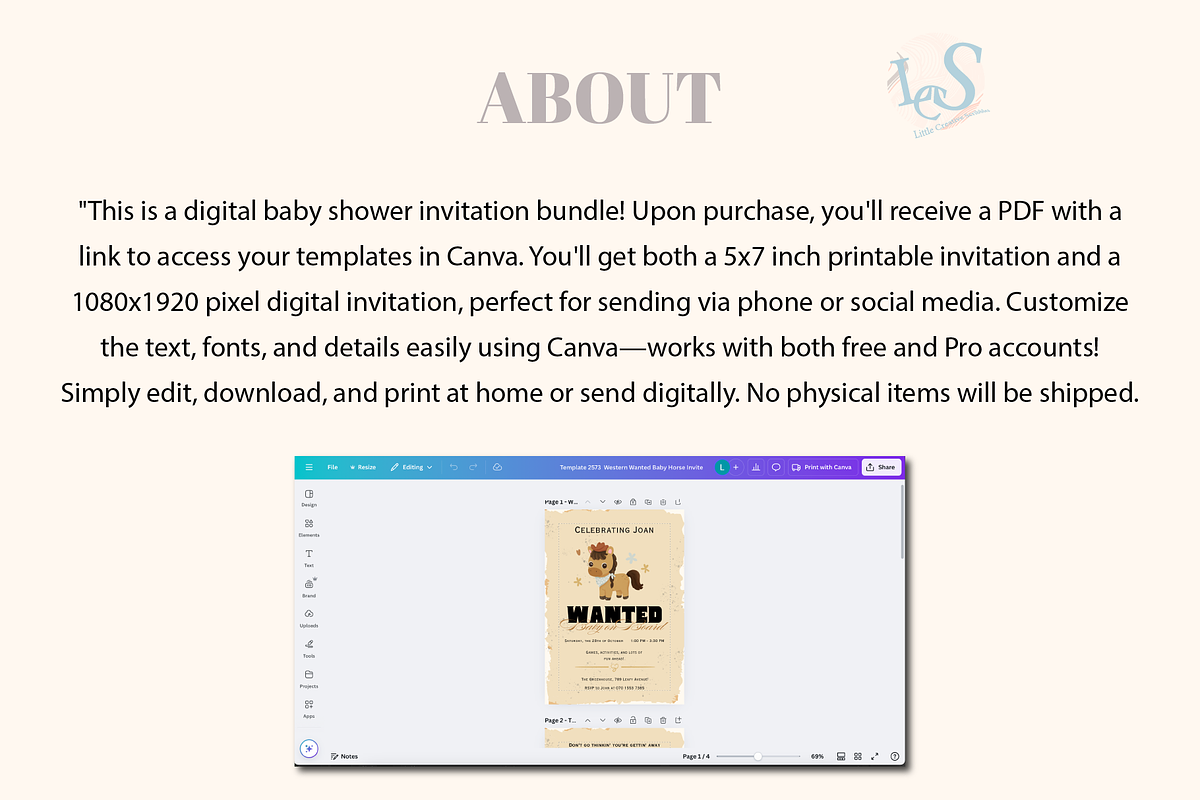 Western Horse Baby Shower Invitation, an Invitation Template by Little Creative Scribbles (Photo 7 of 7)