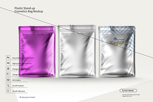 Three Plastic Cosmetics Bag Mockup