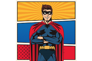 Blue Superhero Pop Art Poster