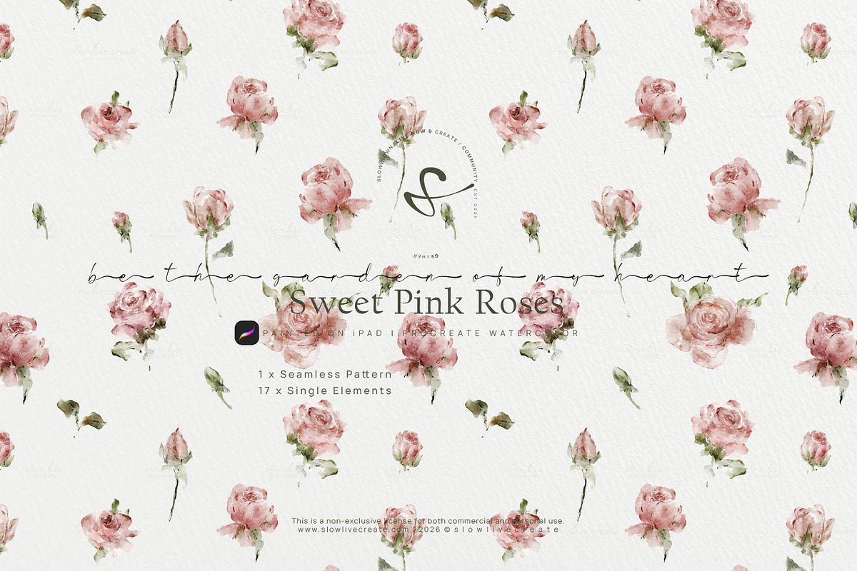 Bloom | Pink Roses Watercolor, a Stationery Template by slowlivecreate (Photo 3 of 4)