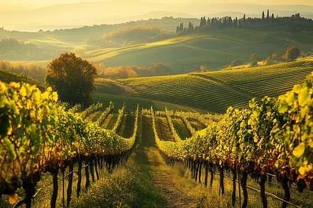 Golden sun over vineyard, a Nature Photo by MistyDay