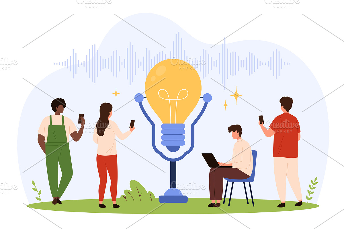 Sharing Ideas Around Podcast, a Technology Illustration by Flashvector