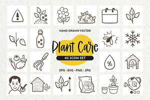 Plant Care Doodle Icons, an Outline Icon by insemar