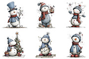 Whimsical Christmas Snowman Clipart, an Illustration by designcity5 (Thumbnail 4 of 5)