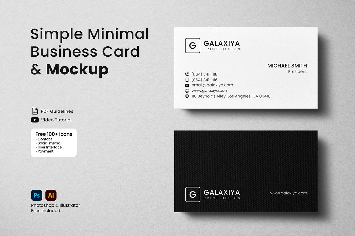 Minimalist Business Card and Mockup, a Business Card Template by Galaxiya (Photo 1 of 5)