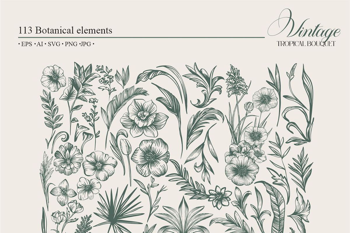 Vintage Tropical Bouquet, a Pattern Graphic by Collection by VY (Photo 3 of 11)