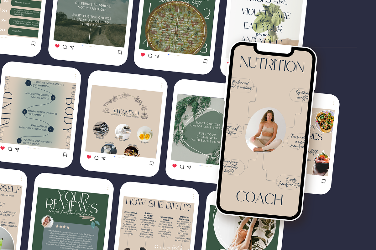 90+ Nutrition Coach Canva Templates, a Social Media Template by Glow Muse Studio (Photo 2 of 9)