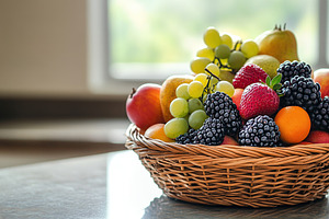 Wicker basket with fresh and ripe fruits, a Food & Drink Photo by AlyaAnd