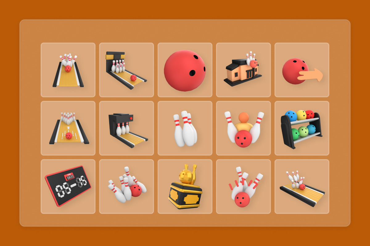 Bowling 3D Icon Set Playful Game, a Work Illustration by twinstd (Photo 6 of 6)