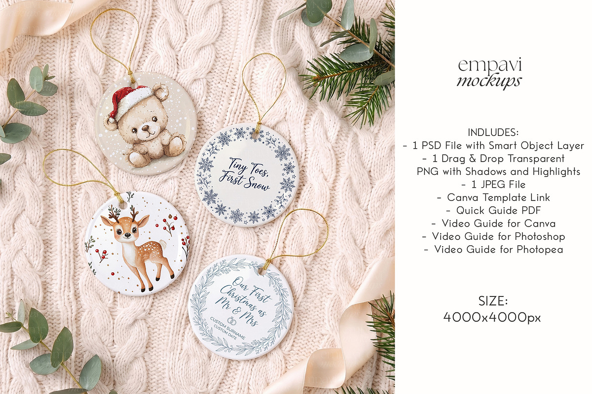 Christmas Ornament Mockup Set of 4, a Household Mockup by EmpaviMockups (Photo 4 of 4)