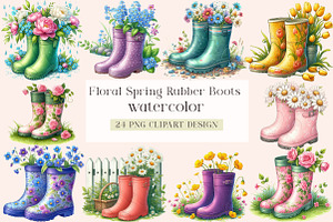 Floral Spring Rubber Boots Clipart, an Illustration by DreamArtGraphic
