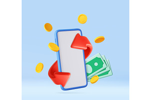 3d Mobile money transfer, a Technology Illustration by ModVector