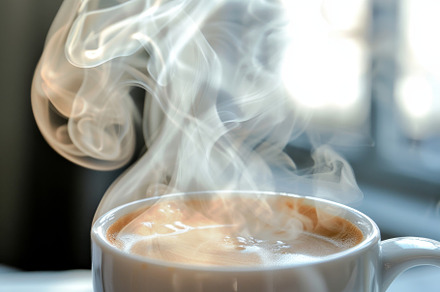 Steam rises from a cup of hot espres, a Photo by Iftikhar Alam