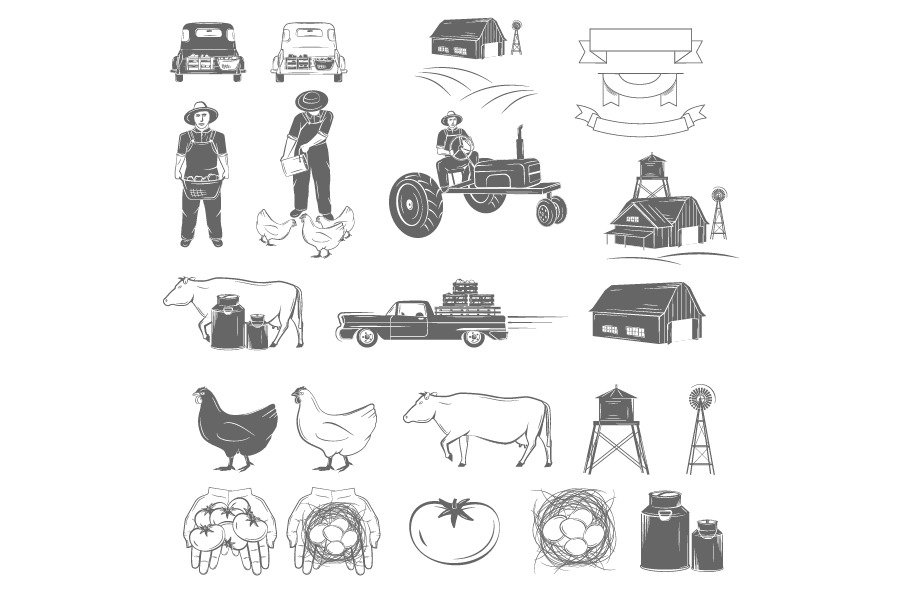 Farming Two-color Elemet Set, a Food Illustration by AndriiStore