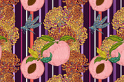 Peach, Chrysanthemum and Dragonfly, a Pattern Graphic by NayaChu (Thumbnail 6 of 9)