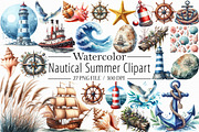 Watercolor Nautical Summer Clipart, a Graphic by Libby Wishes (Thumbnail 1 of 5)