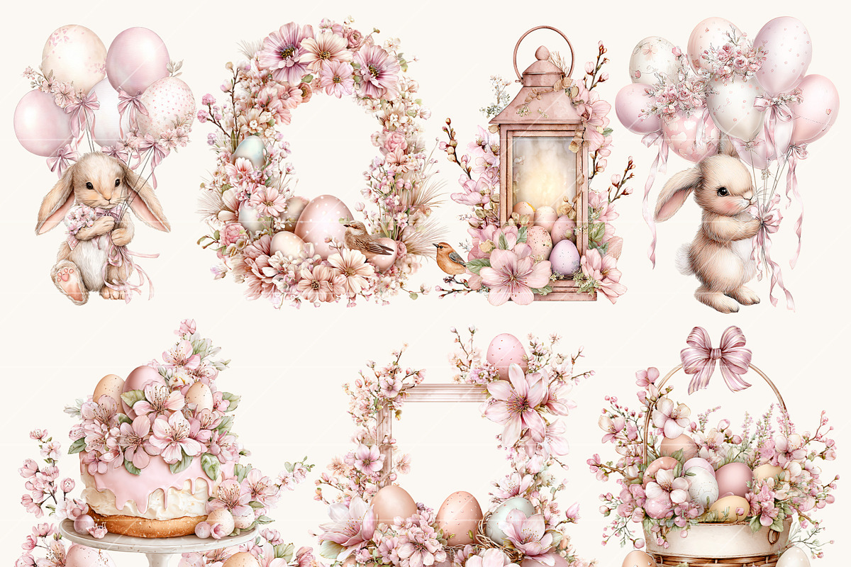 Watercolor Pink Shabby Chic Easter, an Object Illustration by BusyDaydesign (Photo 2 of 9)