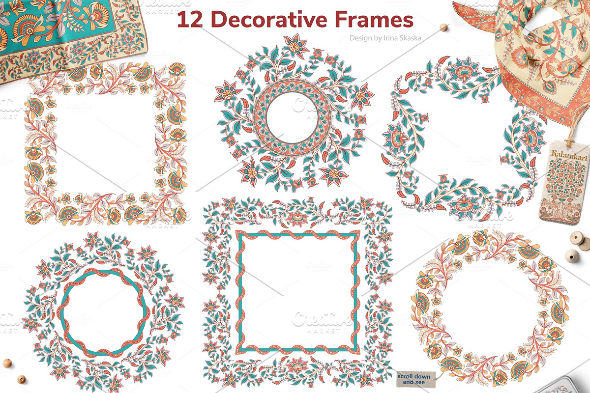 KALAMKARI. Vector Set Ornaments., a Pattern Graphic by Irina Skaska (Photo 13 of 17)