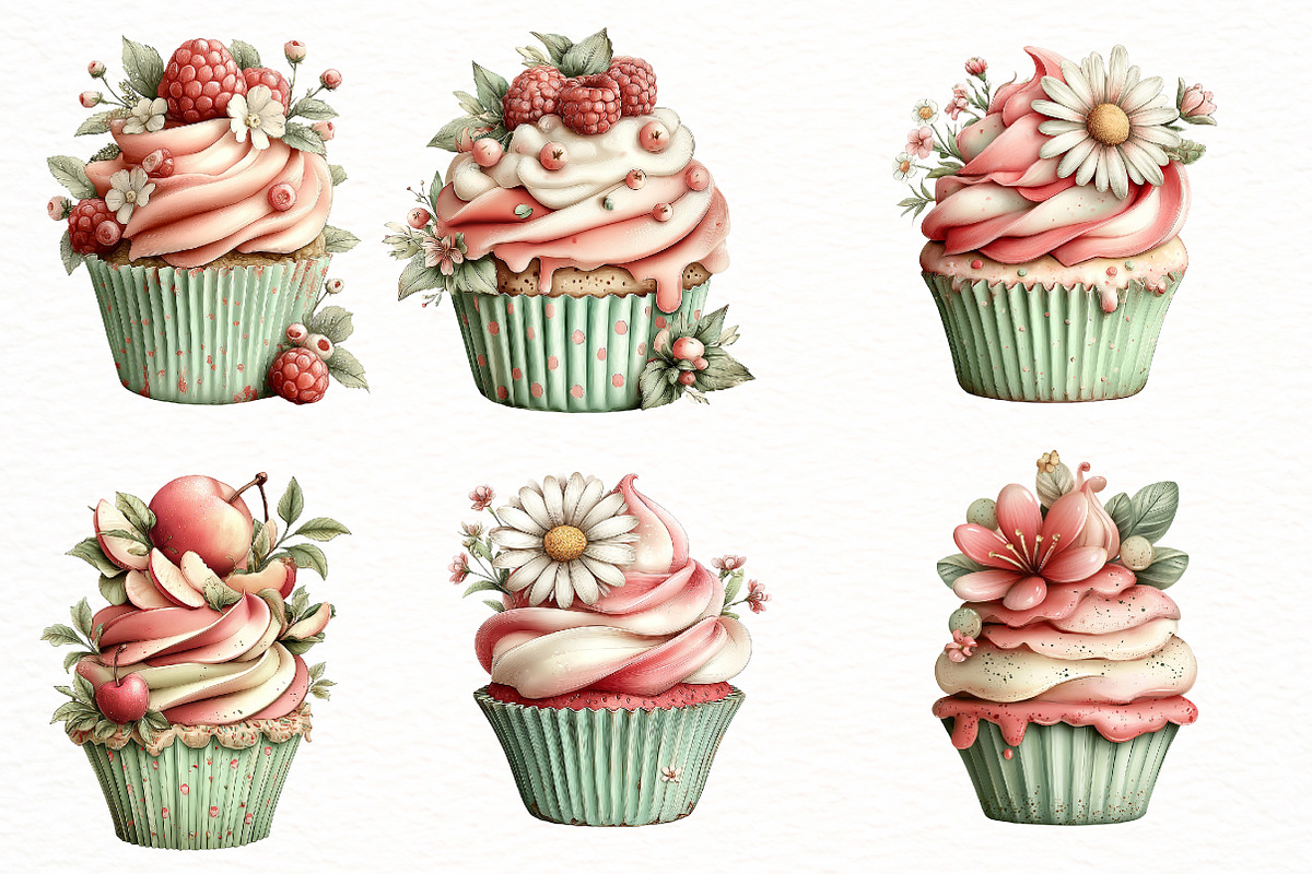 whimsical Summer cupcake clipart, an Illustration by Designworld (Photo 3 of 7)