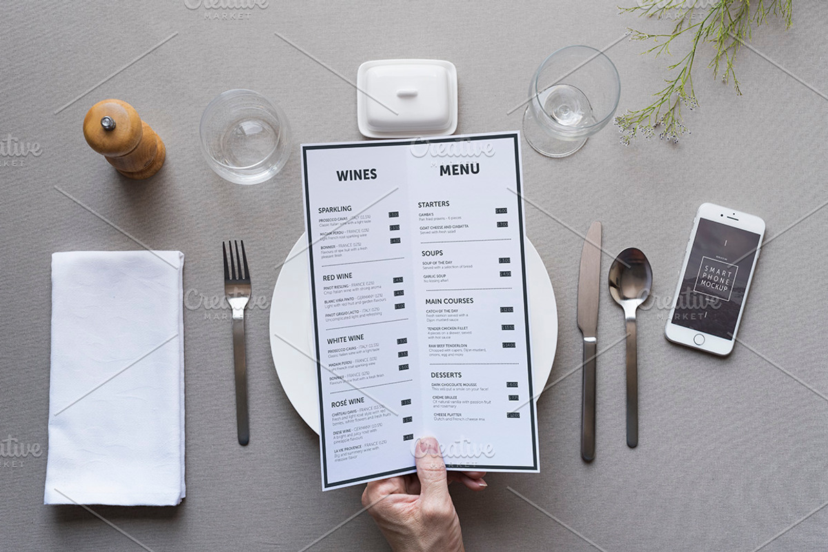 Restaurant menu mockup, a Product Mockup by Twin Design