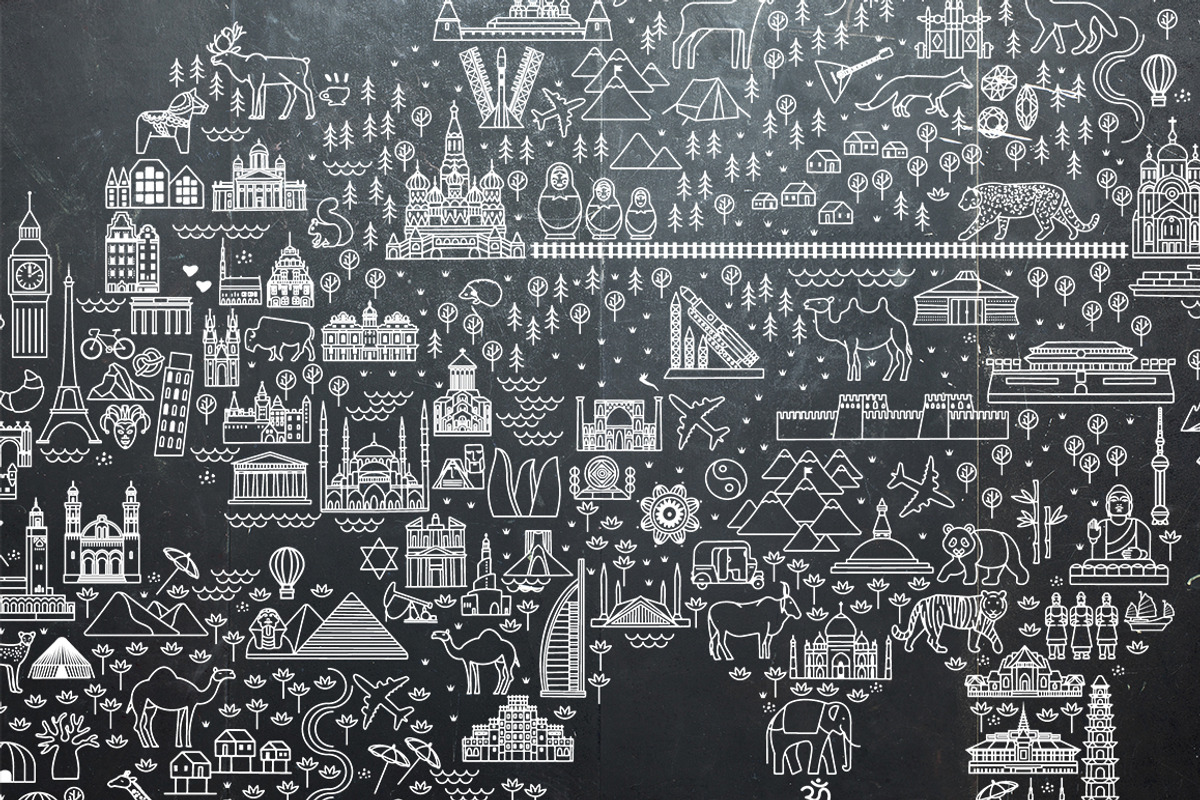 World Travel Line Icons Map, an Illustration by Moloko88 (Photo 2 of 7)