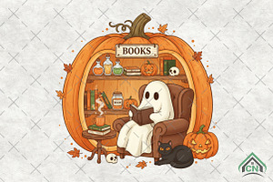 Ghost Pumpkin Book Nook Halloween, an Illustration by Craft Nest