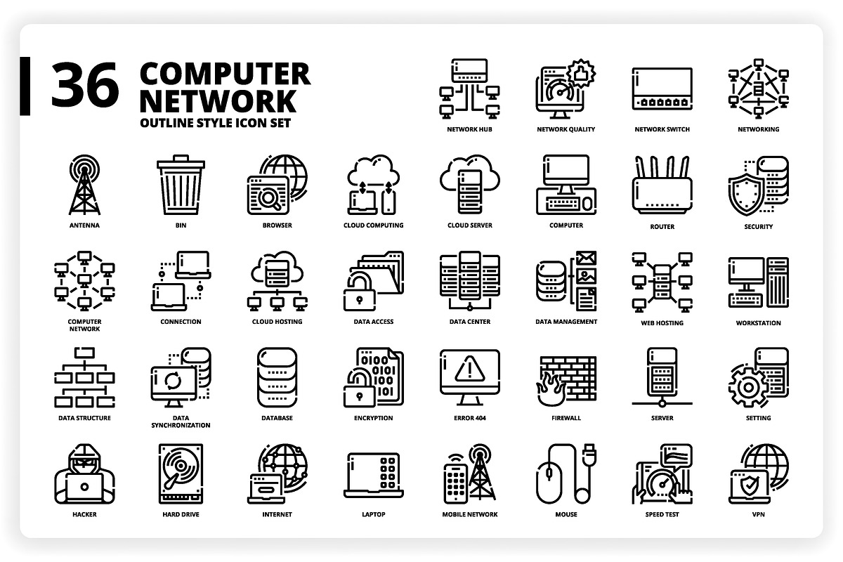 36 Computer Network Icons x 3 Styles, an Icon by monkik
