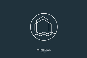 wave with a house, island house logo, a Branding & Logo Template by idesign_4u