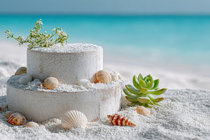 Beach Wedding Cake Seashells Succule, a Photo by Pixeness Studio