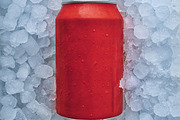 Red can of soda buried in pile of ice cubes, a Food & Drink Photo by Davizro's Market (Thumbnail 1 of 2)