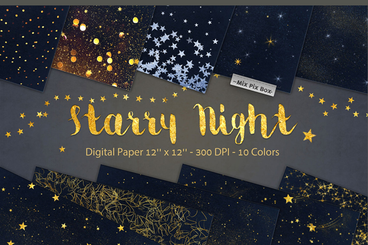 Starry Night Digital Paper, a Pattern Graphic by MixPixBox (Photo 2 of 5)
