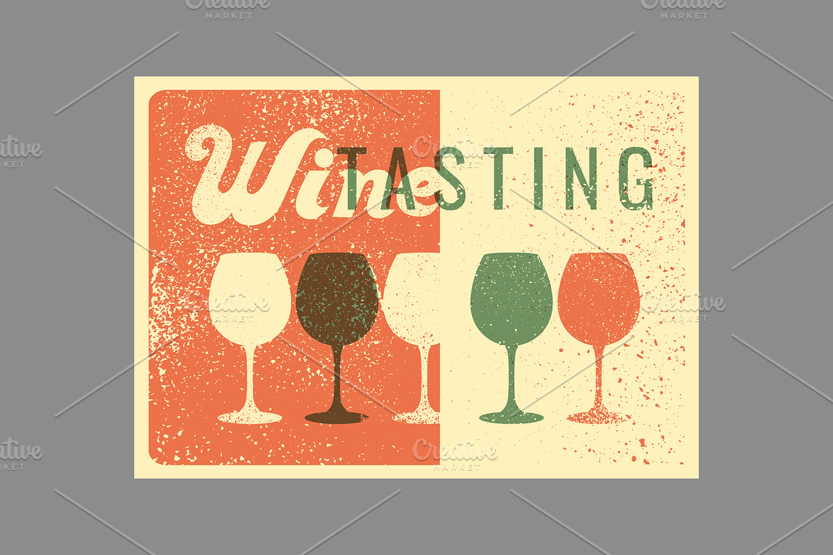 Wine grunge vector poster set., a Food Illustration by PoPaShop (Photo 3 of 11)