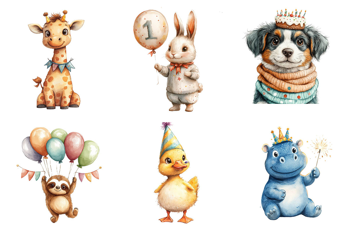 Birthday Baby Animal Clipart, Party, an Illustration by CreationArt (Photo 3 of 5)