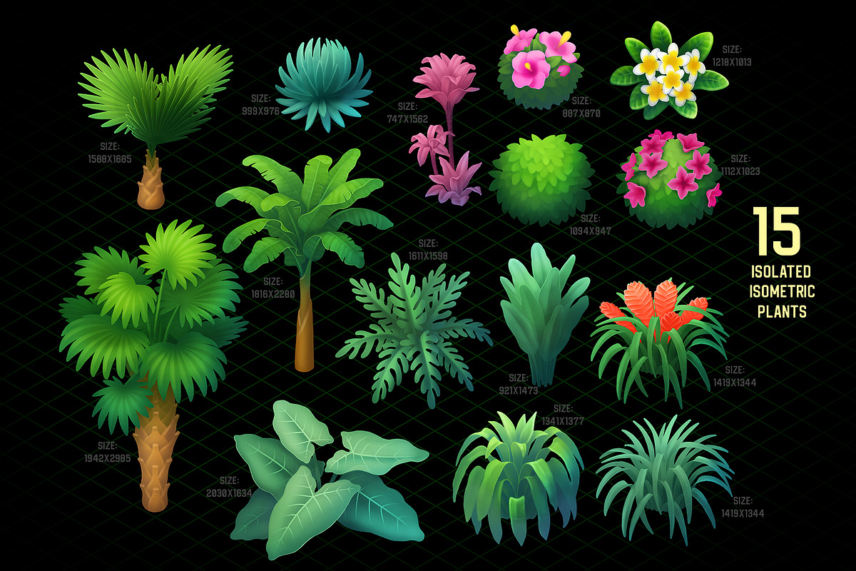Tiki garden - isometric clip-arts, a Decorative Illustration by Ekaterina Glazkova (Photo 3 of 4)