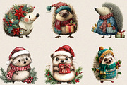 Funny Christmas Hedgehog Clipart, an Illustration by SVGArt (Thumbnail 2 of 8)