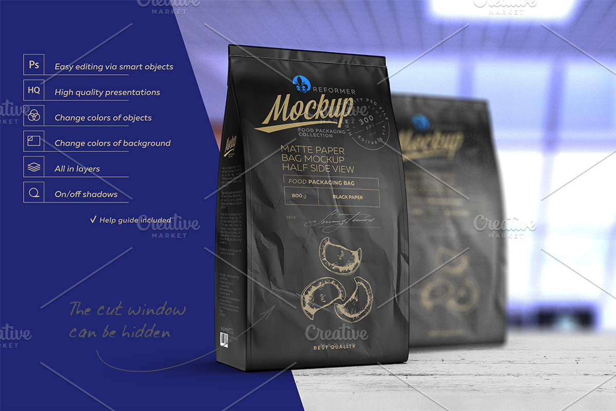 Black Paper Bag With Window Mock-up, a Packaging Mockup by Reformer Mockup (Photo 7 of 7)
