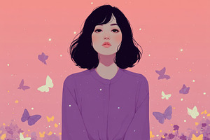 Serene woman with closed eyes surrounded by butterflies and soft, a Person Photo by José Manuel Gelpi