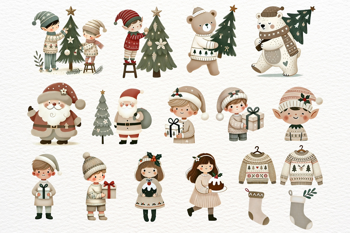 Neutral Christmas Watercolor Clipart, an Illustration by Nicolle's Colorful Art (Photo 2 of 8)