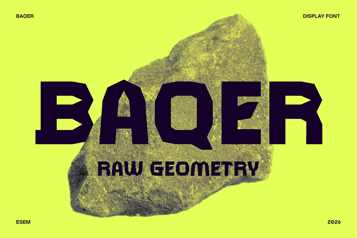Baqer – Raw Geometry Display Font, a Sans Serif Font by ESEM (Photo 1 of 5)
